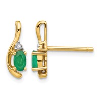 14K Yellow Gold 5x 3 Oval May Emerald and Diamond Post Earrings view 1