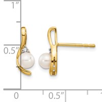 14K 4.5mm Yellow Gold June Freshwater Cultured Pearl and Diamond Post Earrings view 4