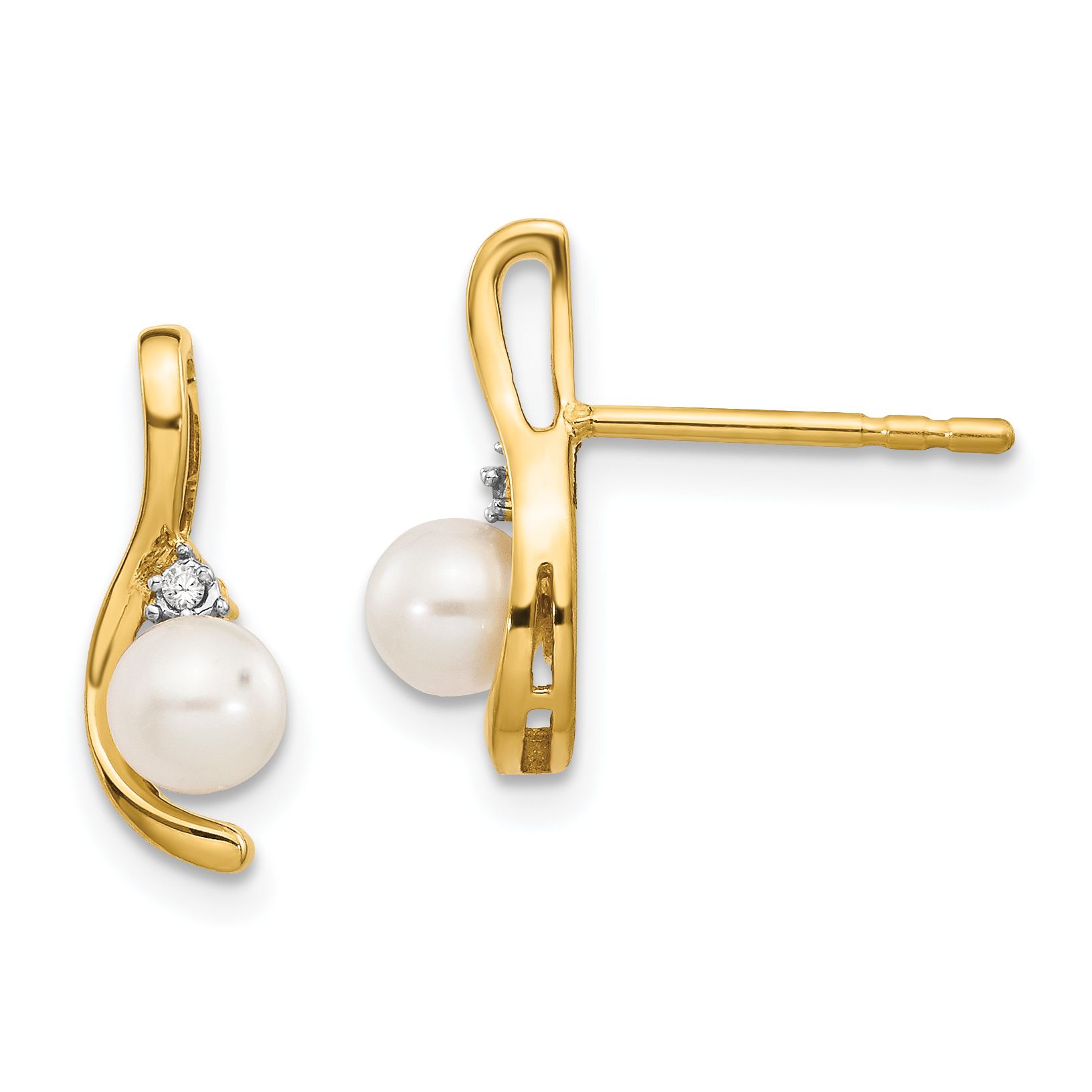 14k FW Cultured Pearl and Diamond Post Earrings (XBS418)