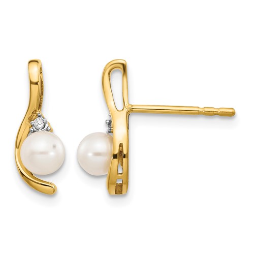 14K 4.5mm Yellow Gold June Freshwater Cultured Pearl and Diamond Post Earrings