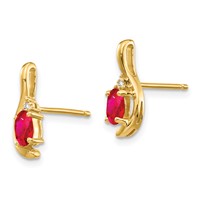 14K Yellow Gold 5x3 Oval July Ruby and Diamond Post Earrings view 2