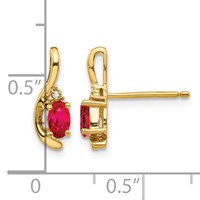 14K Yellow Gold 5x3 Oval July Ruby and Diamond Post Earrings view 3