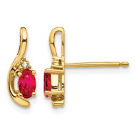 14K Yellow Gold 5x3 Oval July Ruby and Diamond Post Earrings view 1