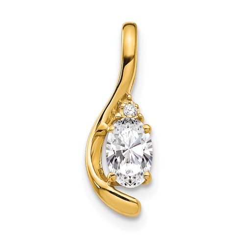14K Yellow Gold 6x 4 Oval April White Topaz and Diamond Pendant