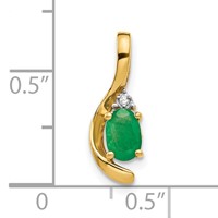 14K Yellow Gold 6x 4 Oval May Emerald and Diamond Pendant view 3