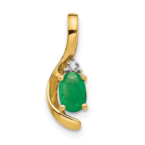 14K Yellow Gold 6x 4 Oval May Emerald and Diamond Pendant