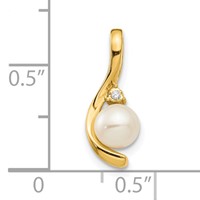 14K 5.5mm Yellow Gold June Freshwater Cultured Pearl and Diamond Pendant view 3