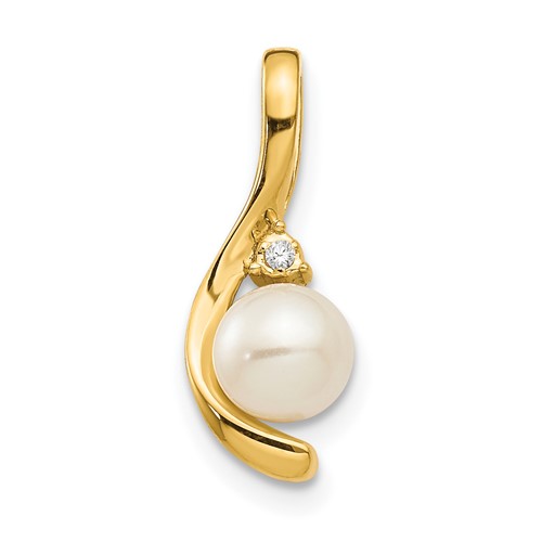 14K 5.5mm June Freshwater Cultured Pearl and Diamond Pendant
