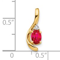 14K Yellow Gold 6x4 Oval July Ruby and Diamond Pendant view 3