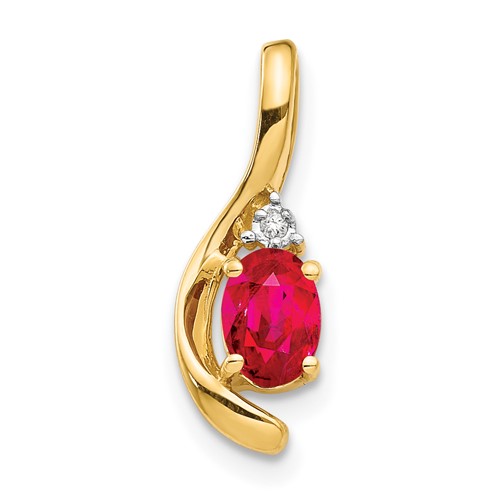 14K Yellow Gold 6x 4 Oval July Ruby and Diamond Pendant
