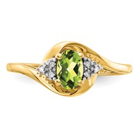 14K Yellow Gold 6x 4 Oval August Peridot and Diamond Ring view 5