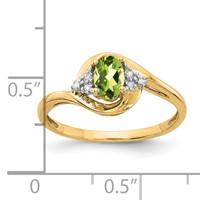 14K Yellow Gold 6x 4 Oval August Peridot and Diamond Ring view 3