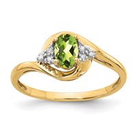 14K Yellow Gold 6x 4 Oval August Peridot and Diamond Ring view 1