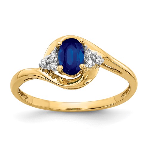 14K Yellow Gold 6x 4 Oval September Sapphire and Diamond Ring