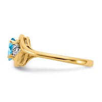 14K Yellow Gold 6x 4 Oval December Blue Topaz and Diamond Ring view 4