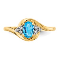 14K Yellow Gold 6x 4 Oval December Blue Topaz and Diamond Ring view 5