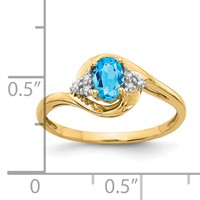 14K Yellow Gold 6x 4 Oval December Blue Topaz and Diamond Ring view 3