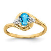 14K Yellow Gold 6x 4 Oval December Blue Topaz and Diamond Ring view 1
