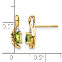 14K Yellow Gold 5x 3 Oval August Peridot and Diamond Post Earrings view 4