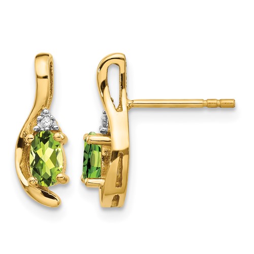 14K Yellow Gold 5x 3 Oval August Peridot and Diamond Post Earrings