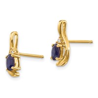 14K Yellow Gold 5x3 Oval September Sapphire and Diamond Post Earrings view 2