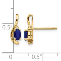 14K Yellow Gold 5x3 Oval September Sapphire and Diamond Post Earrings view 4