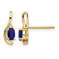 14K Yellow Gold 5x3 Oval September Sapphire and Diamond Post Earrings view 1