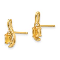 14K Yellow Gold 5x3 Oval November Citrine and Diamond Post Earrings view 2