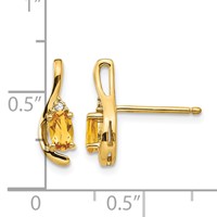 14K Yellow Gold 5x3 Oval November Citrine and Diamond Post Earrings view 4