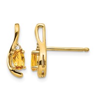 14K Yellow Gold 5x3 Oval November Citrine and Diamond Post Earrings view 1