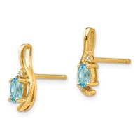 14K Yellow Gold 5x 3 Oval December Blue Topaz and Diamond Post Earrings view 2
