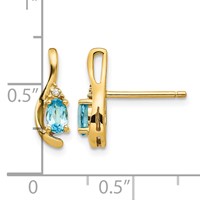 14K Yellow Gold 5x 3 Oval December Blue Topaz and Diamond Post Earrings view 4