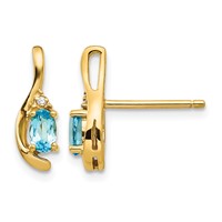14K Yellow Gold 5x 3 Oval December Blue Topaz and Diamond Post Earrings view 1