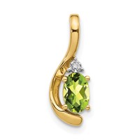 14K Yellow Gold 6x 4 Oval August Peridot and Diamond Pendant view 1