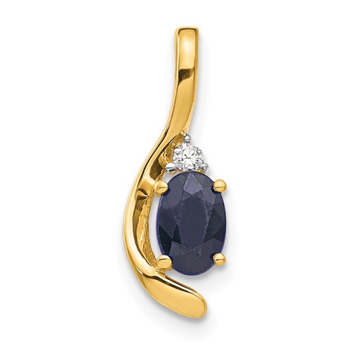 14K Yellow Gold 6x 4 Oval September Sapphire and Diamond Pendant