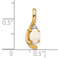 14K Yellow Gold 6x4 Oval October Opal and Diamond Pendant view 3
