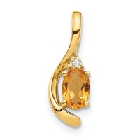 14K Yellow Gold 6x 4 Oval November Citrine and Diamond Pendant view 1