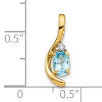 14K Yellow Gold 6x 4 Oval December Blue Topaz and Diamond Pendant view 3