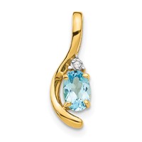 14K Yellow Gold 6x 4 Oval December Blue Topaz and Diamond Pendant view 1