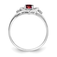 14K White Gold 6x 4 Oval January Garnet and Diamond Heart Ring view 2
