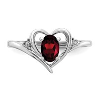 14K White Gold 6x 4 Oval January Garnet and Diamond Heart Ring view 5