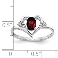 14K White Gold 6x 4 Oval January Garnet and Diamond Heart Ring view 3
