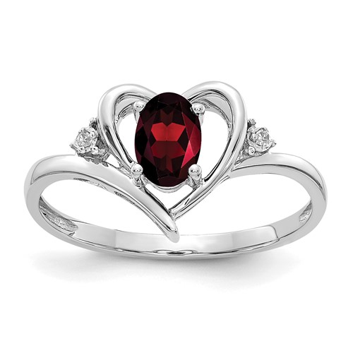 14K White Gold 6x 4 Oval January Garnet and Diamond Heart Ring