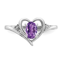 14K White Gold 6x 4 Oval February Amethyst and Diamond Heart Ring view 5