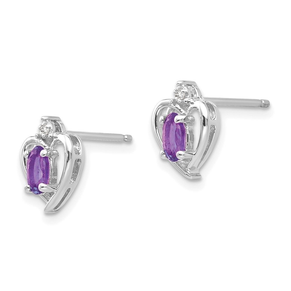 14k White Gold Amethyst and Diamond Heart Post Earrings (XBS443)