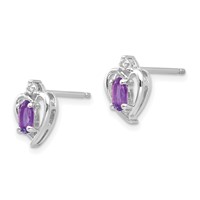 14K White Gold 5x 3 Oval February Amethyst and Diamond Heart Earrings view 2