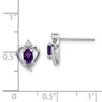 14K White Gold 5x 3 Oval February Amethyst and Diamond Heart Earrings view 4
