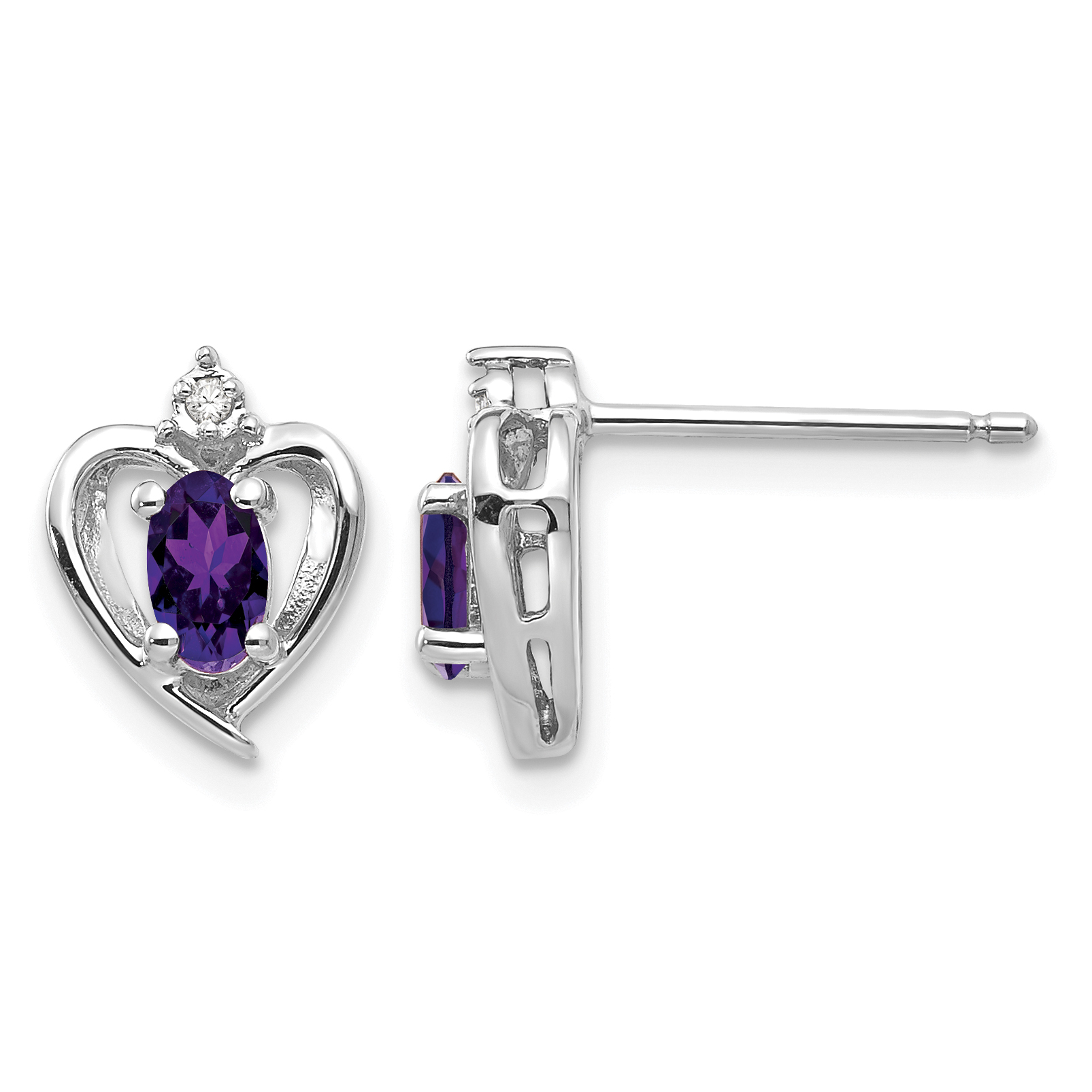 14k White Gold Amethyst and Diamond Heart Post Earrings (XBS443)