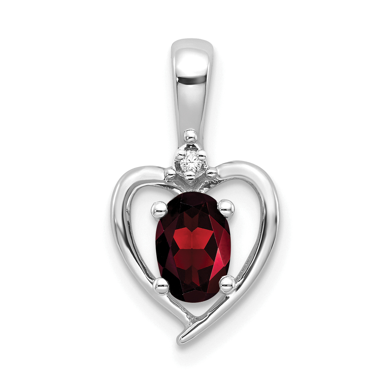 14k White Gold Garnet and Diamond Heart Pendant (XBS444)