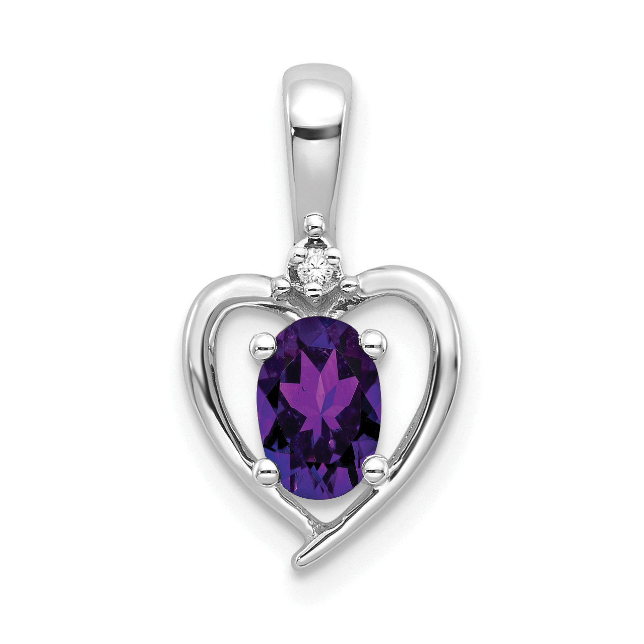 14k White Gold Amethyst and Diamond Heart Pendant (XBS445)